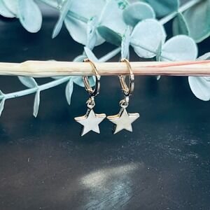 Celestial Rose Gold Star Earrings | 14k Plated‎ Huggie Hoops | Dainty Dangle